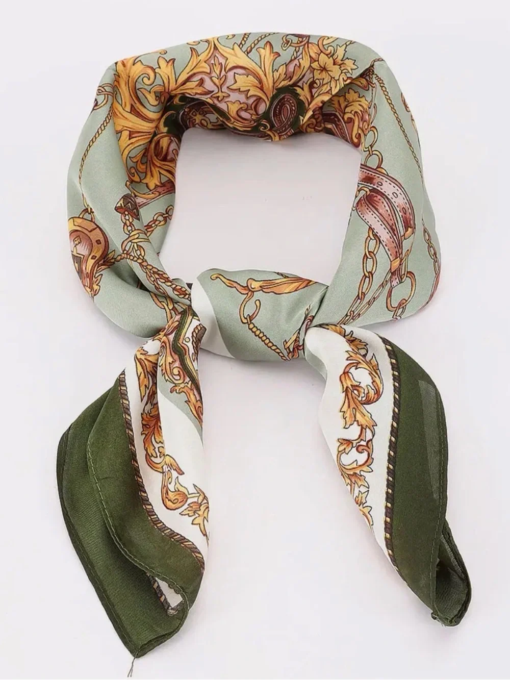 Vintage-Inspired Olive & Sage Printed Silk Scarf